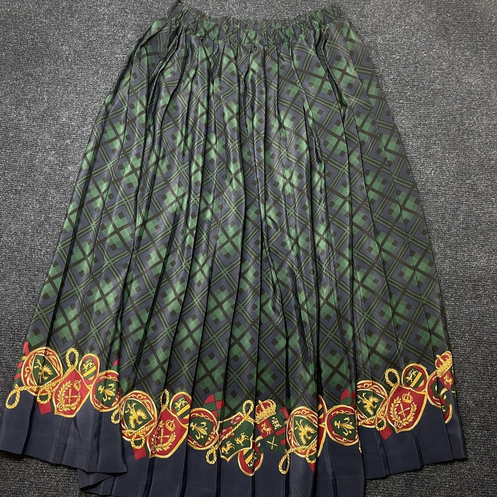 Vintage Leslie Fay Skirt‎ Womens 8 Green Pleated Midi Made In USA Argyle 80s